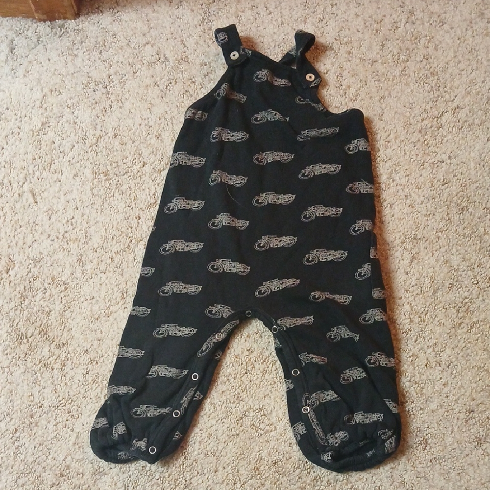Kate Quinn Black Overalls with Blue Motorcycle Design